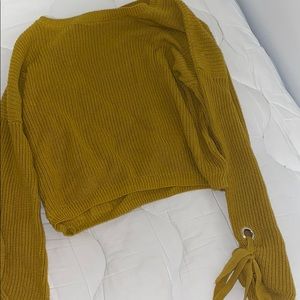 Gold Crop Lace Up Sleeve Sweater